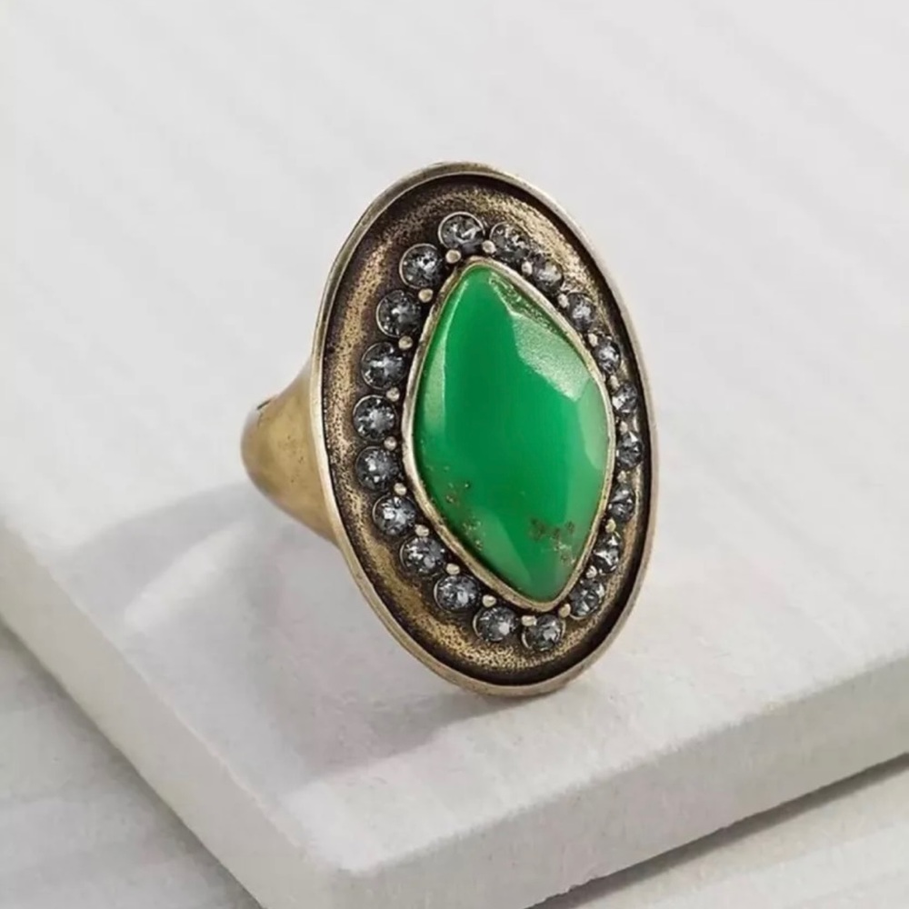 New With Tags Silpada Botanical Ring Brass Nature Green KRR0072